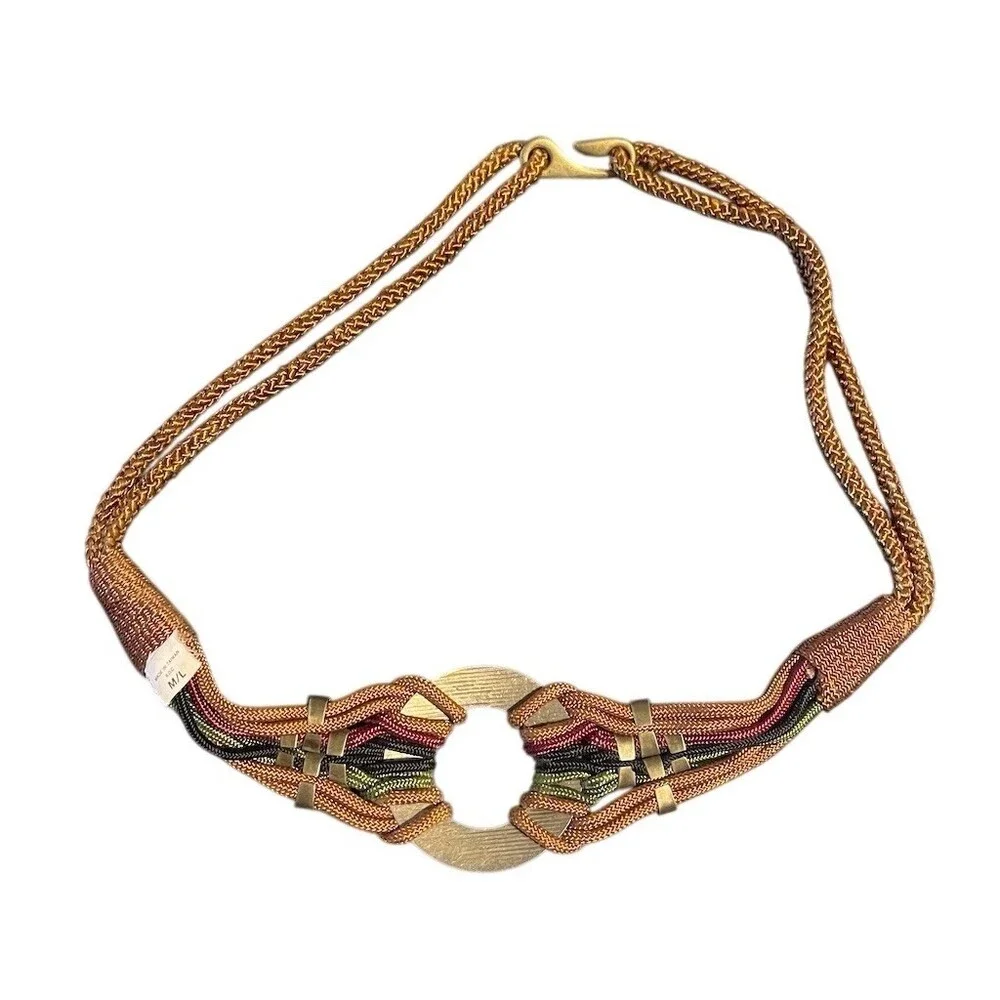 Vintage Braided Rope Belt Womens Multicolor Gold Tone Open Ring Buckle